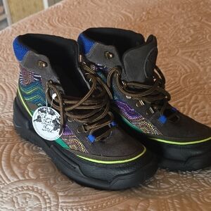 inkkas Brown High-Top Boots with Blue & Green Accents